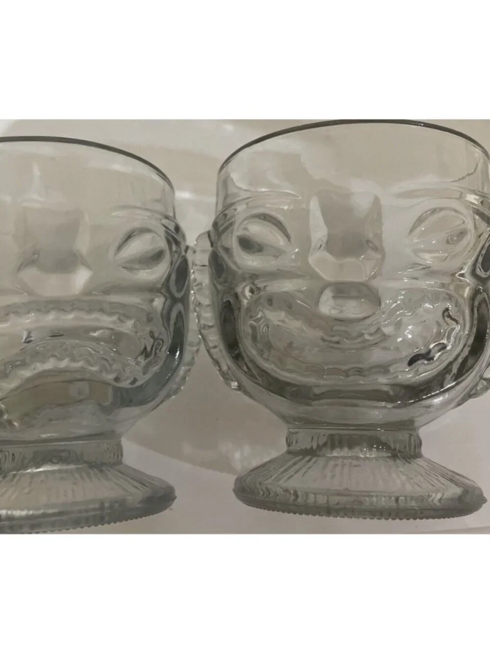 Glass Hawaiian Tiki Mug with Happy Face on 1 Side & Sad/Angry Face on 2nd Side